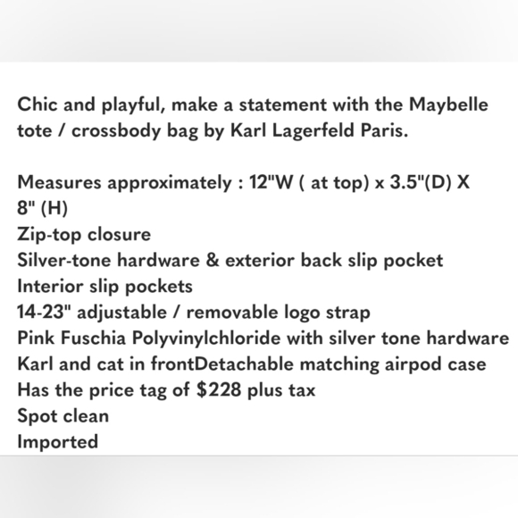 💕🔹️ KARL LAGERFELD 🔹MAYBELLE TOTE CROSSBODY BAG PURSE FUSCHIA W AIRPOD CASE - Picture 5 of 5